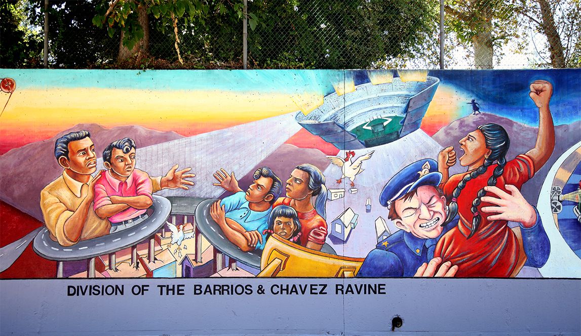 <p>Division of the Barrios and Chavez Ravine from The Great Wall of Los Angeles, 1983</p>