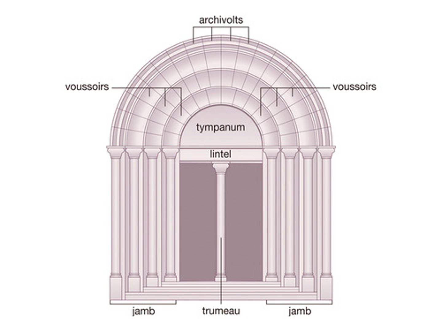 <p>one of a series of concentric bands framing the tympanum</p>