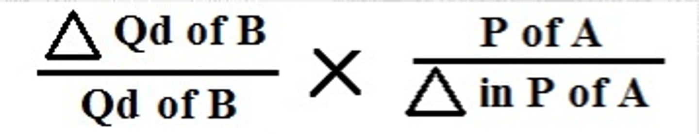 <p>measures the responsiveness of demand for a product following the change in the price of another related product (decimal value); XED = (%ΔQd of B / %ΔP of A)</p>