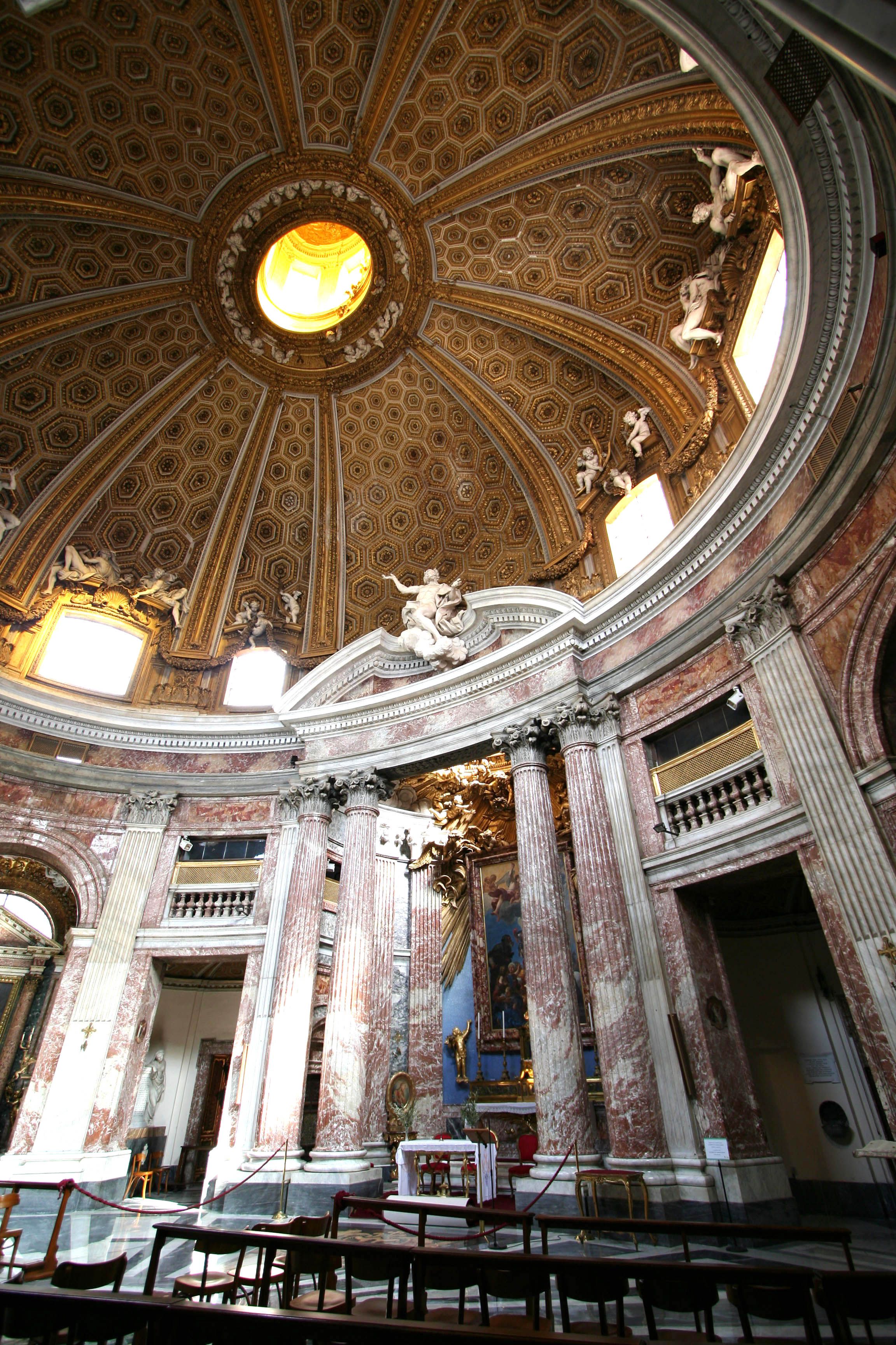<p><span>Gian Lorenzo Bernini - Sant'Andrea al Quirinale</span></p><ul><li><p>c. 1658</p></li><li><p>drawing with pen and wash on white paper. </p></li><li><p>church was built between 1662-1666 in the Baroque style.</p></li><li><p>The interior altar was created between c. 1658-70</p></li><li><p>Stuccoed and gilt dome, sculptures of marble</p></li></ul>