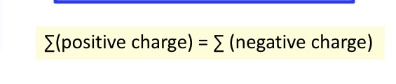 <p>Sum of positive <strong>charges</strong> equals the sum of the negative charges in a solution.</p>