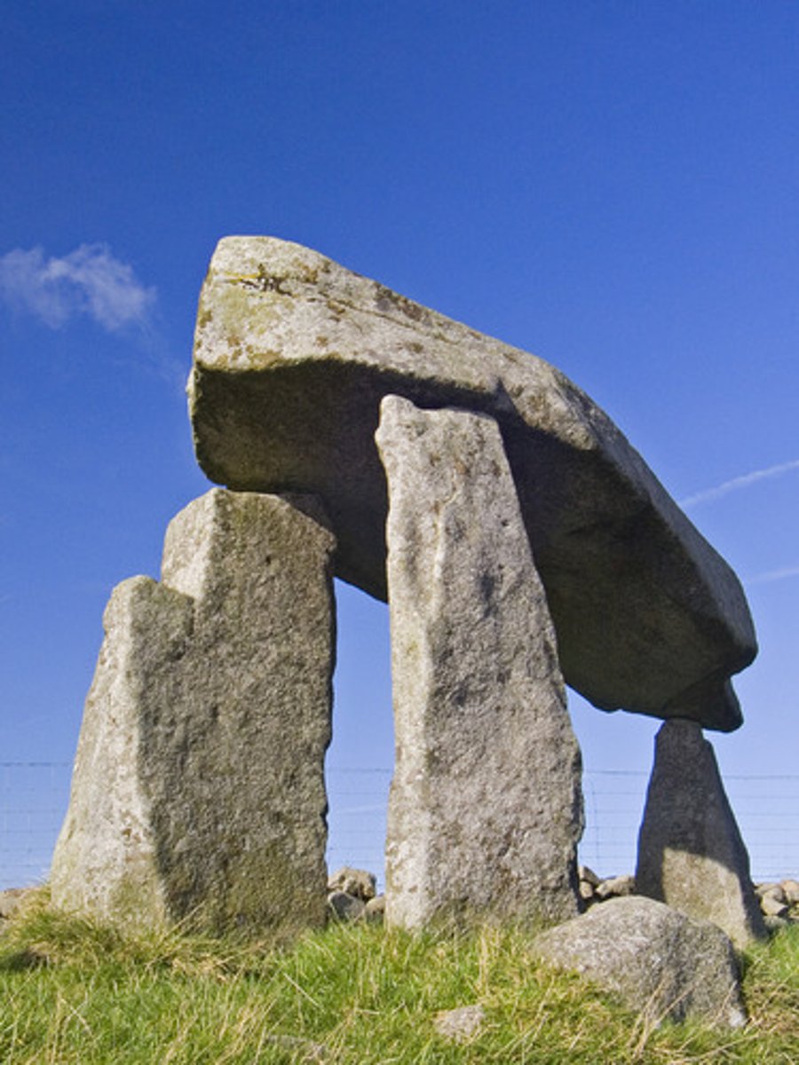 <p>a large stone that forms a prehistoric monument</p>