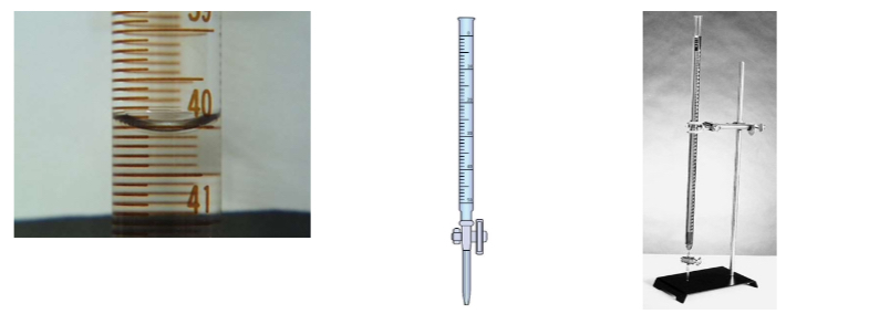 <p>Burets are used in dispensing measured amounts of liquid.</p><p>They are accurate and must be read from the bottom of the</p><p>bubble. (see photo on left)</p>