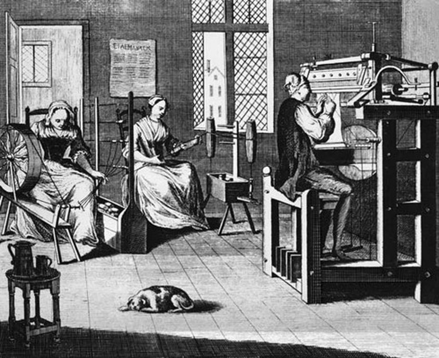 <p>System of textile manufacturing in which laborers (rural proletariat or urban migrants) worked in homes or workshops through merchant intermediaries or workshop owners; marginalized guilds' hold over production.</p>