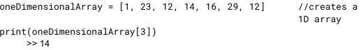 <ul><li><p>a 1D array is a linear array</p></li><li><p>arrays are always taken to be zero-indexed</p></li><li><p>this means that the first element in the array is considered to be at position zero</p></li></ul><p></p>