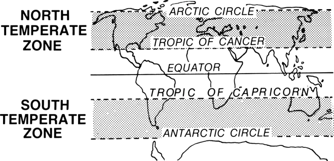 <p>Latitudes between the tropics and arctic, distinctive cold/warm seasons.</p>