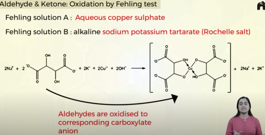 <ul><li><p>reaction takes place for aldehydes but not ketones </p></li><li><p>aromatic aldehydes do not respond to <mark data-color="#b2cb3b" style="background-color: #b2cb3b; color: inherit">fehlings test </mark></p></li></ul><p></p>