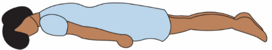 <p>A body position where someone is lying down facing down.</p>