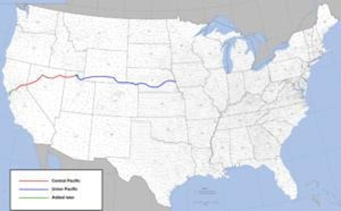 <p>First transcontinental railway completed in 1869.</p>