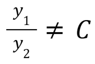 <p>If there ratios are NOT a constant, then they are linearly independent. (September 24. 3.1) (Exam 2 Material)</p>