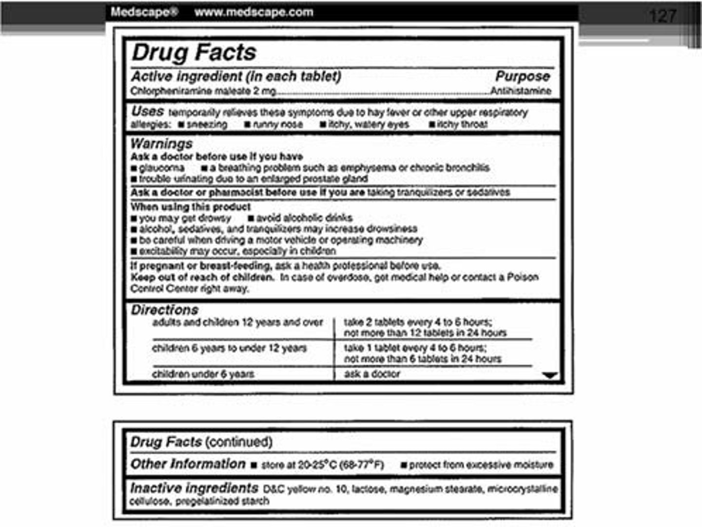 <p>information about the drug- chemical makeup, (contra)indications for use, warnings, adverse reactions, drug interactions, dose, administration</p>