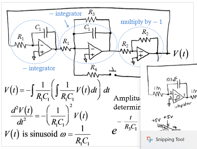 <p>op amps model any linear differential eq.; all inverting amps w/ R and C</p>