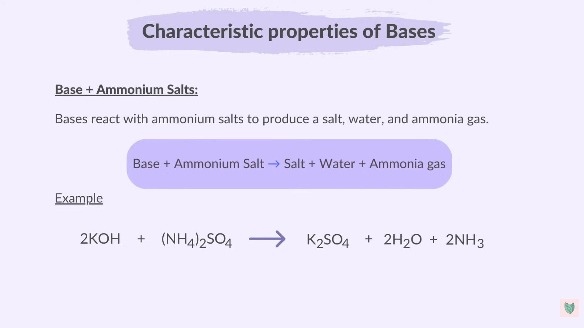 <p>Reaction of Bases</p>