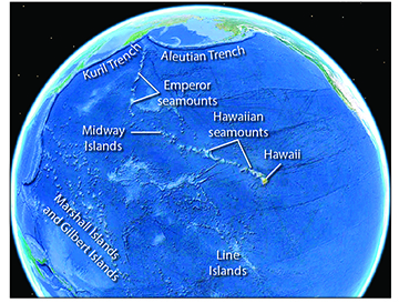 The chain of Hawaiian Islands extends northwest across the Pacific as shown in the figure