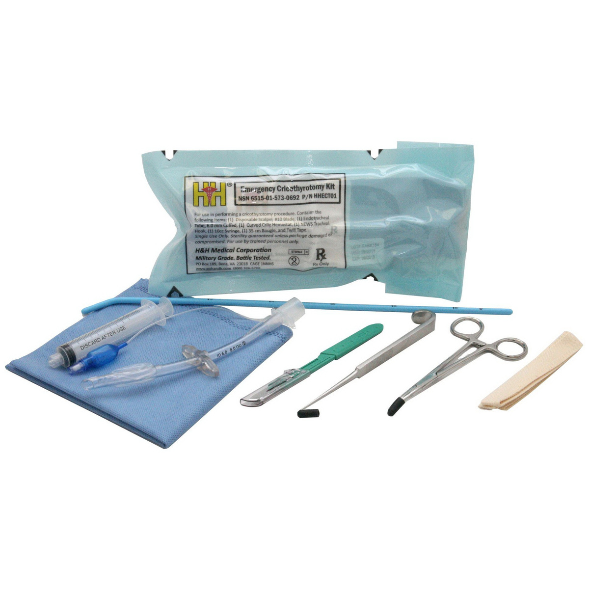 <p>Surgical kits used to perform an emergency cricothyrotomy, allowing airway access in cases of severe obstruction or respiratory failure. </p>