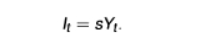 <ul><li><p>only thing that households can do is choose savings </p></li><li><p>it invests (saves) an exogenous fraction<em> s</em> between a range of 0 to 1 of income/output Yt</p></li><li><p>this variable ‘<em>s</em>’ is important as the higher it is, the more capital that can be accumulated </p></li></ul><p></p>