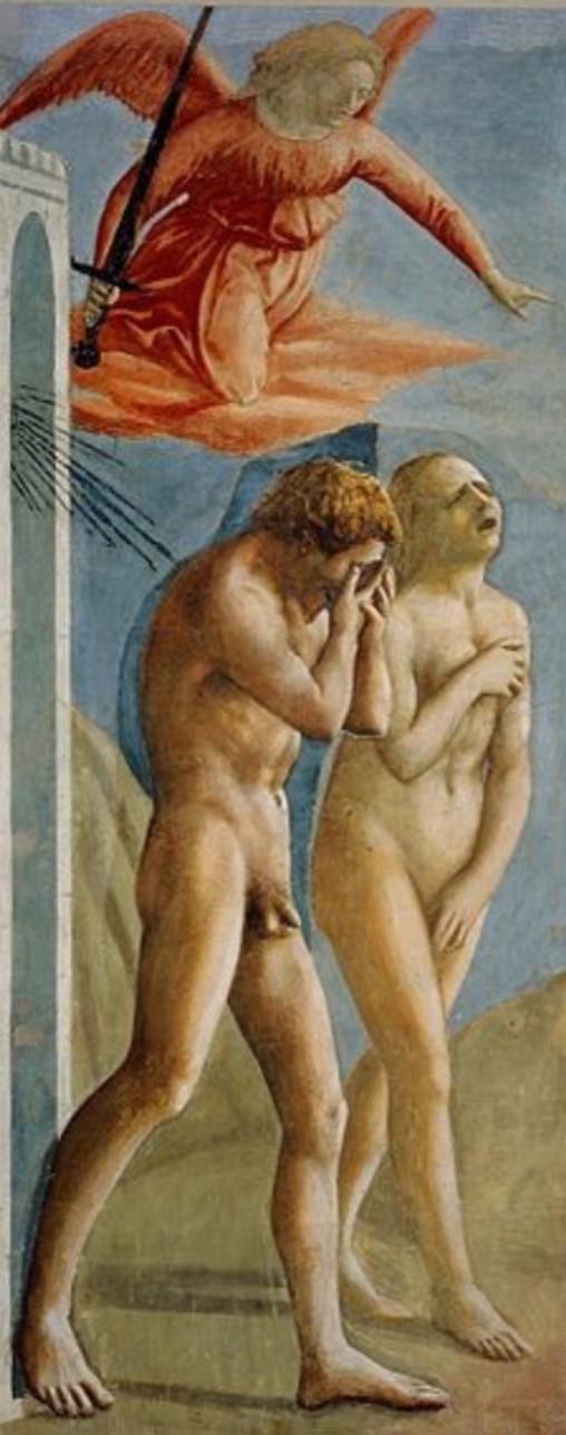 <p>Expulsion from the garden, fresco, Masaccio, Brancacci chapel, santa maria del carmine, florence, italy</p>