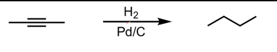 <p>What’s added: 4 H atoms</p><p> Stereoselectivity: Anti </p><p>Rearrangement: Not possible </p><p>Note: You may see Pt used as well. This is just the catalyst and does not change the outcome of the products.</p>