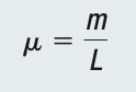 <p>Linear Density is how much force is needed to make the string vibrate (kg/m)</p><ul><li><p>µ = Linear Density</p></li><li><p>m = Mass</p></li><li><p>L = length</p></li></ul>