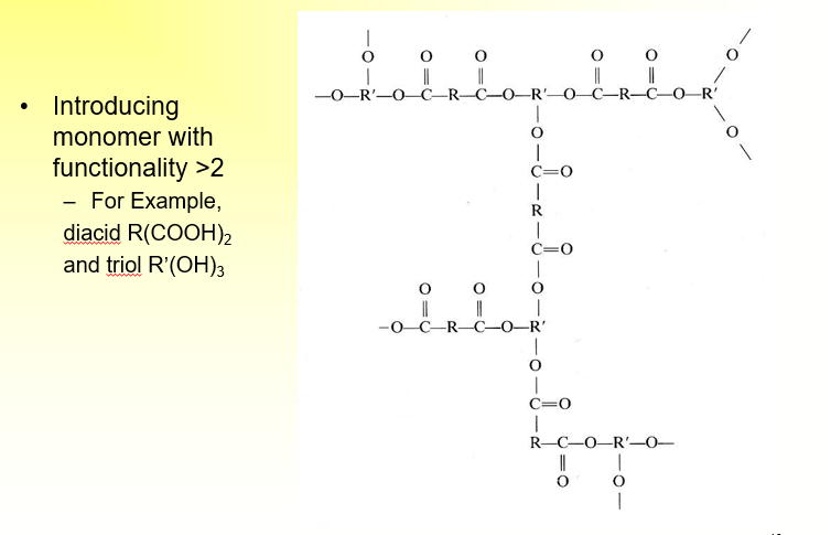 <p>If you introduce more than two reactive groups, you can get crosslinks and/or branches</p>