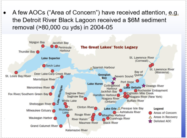 <ul><li><p class="Paragraph SCXW236239617 BCX0" style="text-align: left;"><span style="line-height: 20.925px;">Some significant progress in preventing or mitigating water pollution since 1972, resulting from several fairly strong federal laws including the Clean Water Act, Safe Drinking Water Act, Clean Air Act, Endangered Species Act, Forest Practices Act, etc. </span></p></li></ul><ul><li><p class="Paragraph SCXW236239617 BCX0" style="text-align: left;"><span style="line-height: 20.925px;">Improvements greatest in sewage treatment, drinking water, and severely polluted systems such as the Cuyahoga River, and Lake Erie </span></p></li></ul><ul><li><p class="Paragraph SCXW236239617 BCX0" style="text-align: left;"><span style="line-height: 20.925px;">GLRI has increased attention and funding to these areas </span></p></li></ul><p></p>
