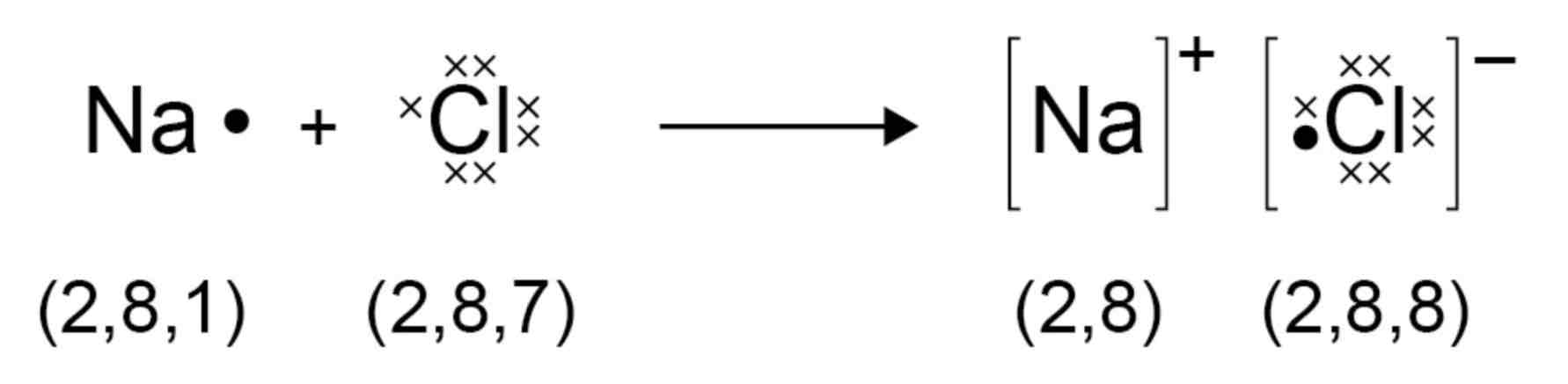 <p>(Note: You should be able to draw dot and cross diagrams for any ionic compounds formed by metals in Groups 1 and 2 with non-metals in Groups 6 and 7 - sodium chloride is the example given in the specification)</p>