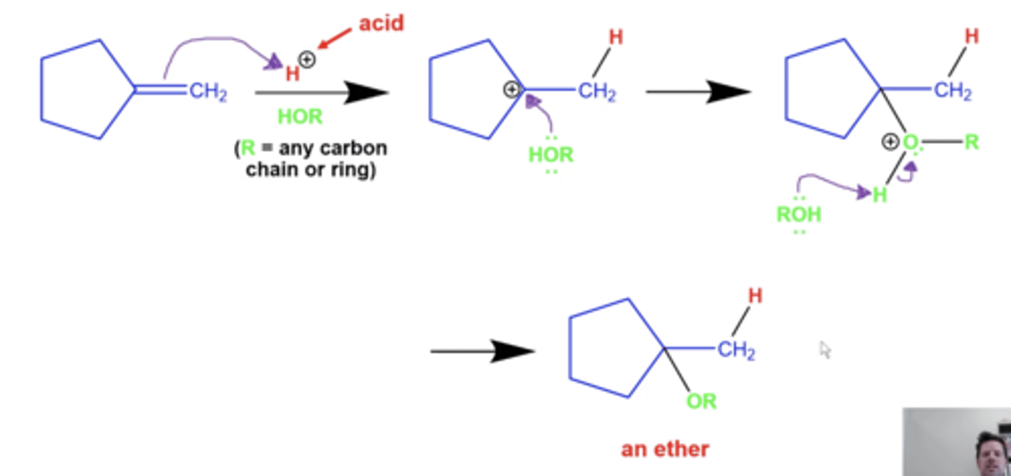 <p>this reaction produces an ether</p><p>rearrangements are ALSO possible here</p>