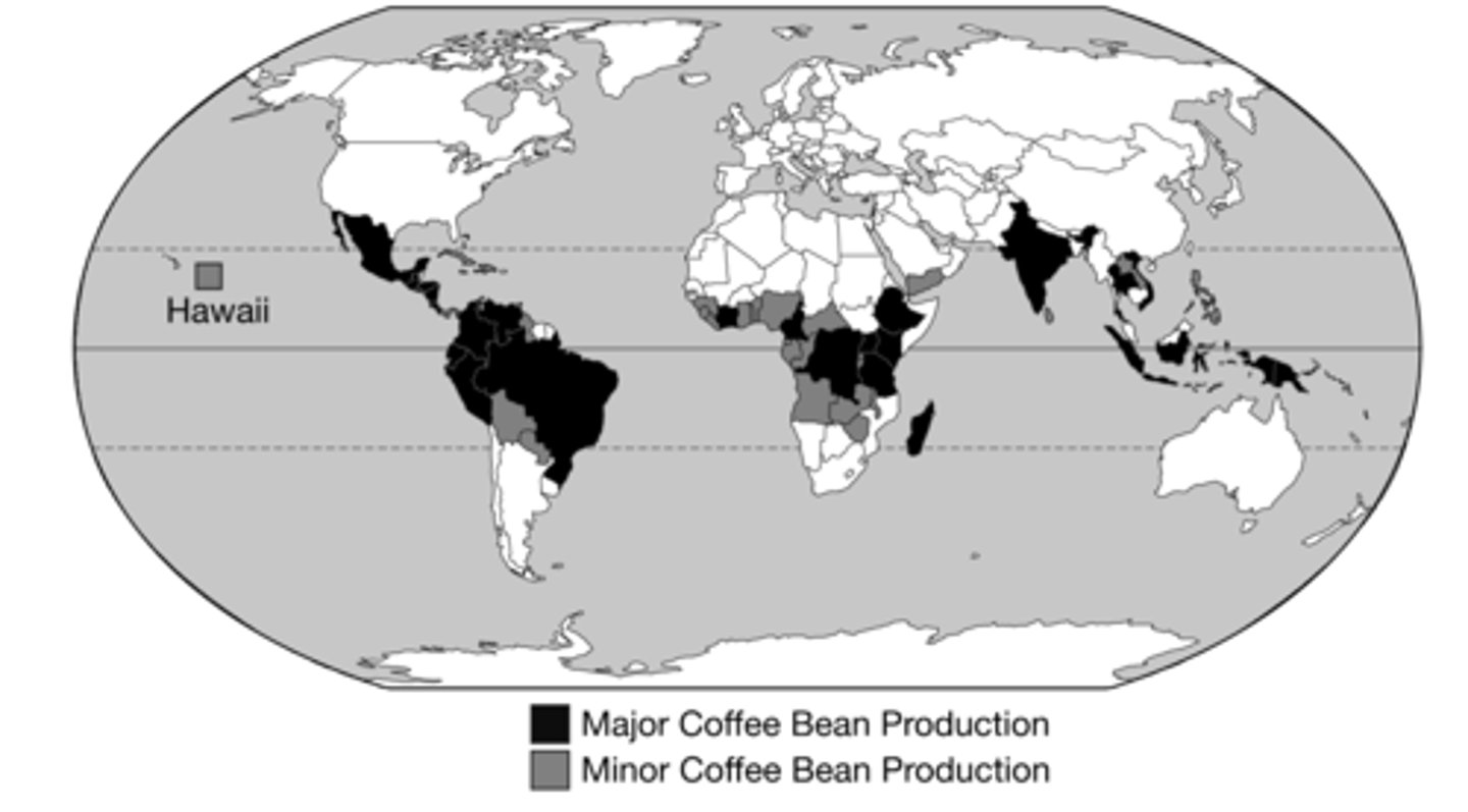 <p>Within tropical latitudes.</p>