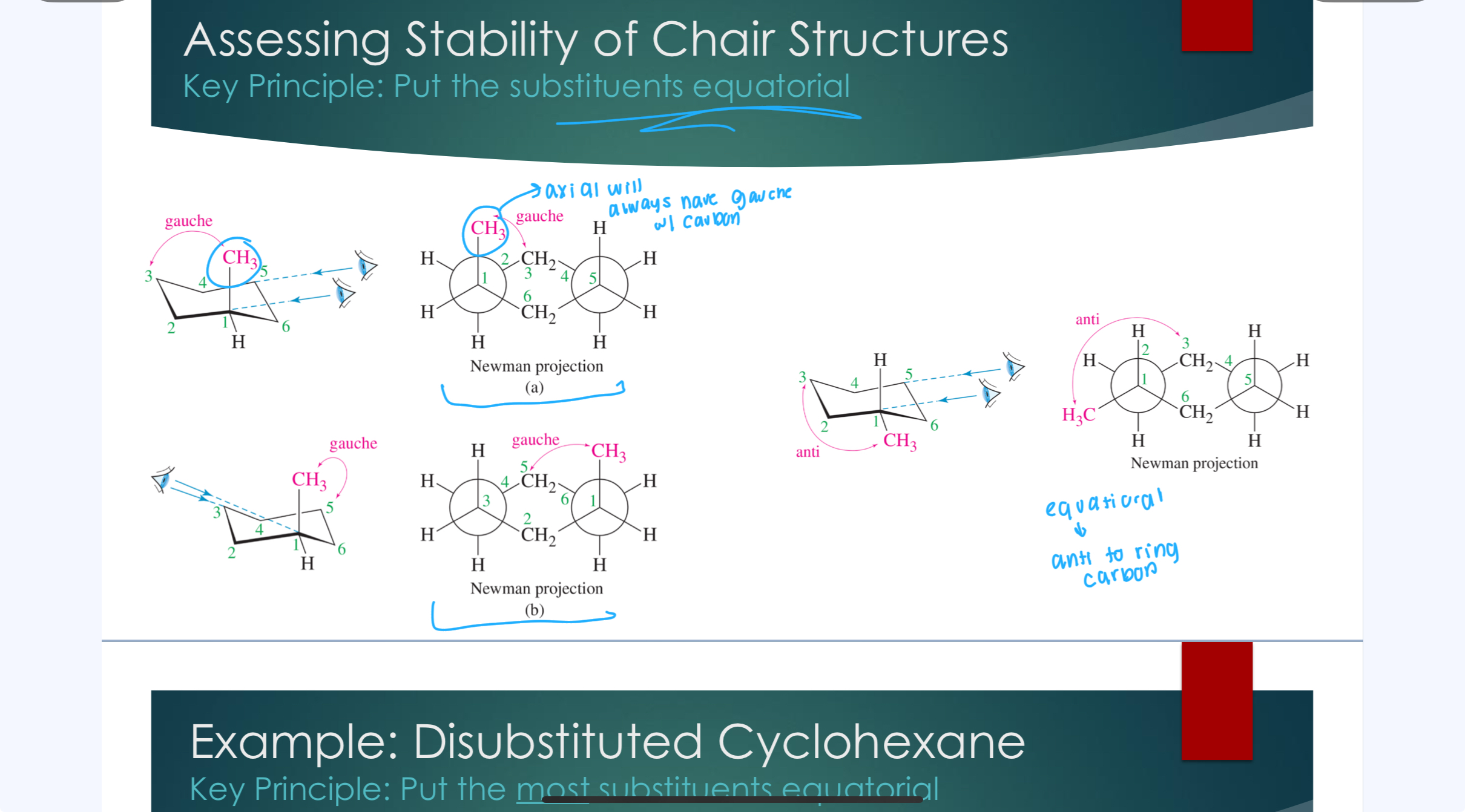 <p>Key principle: Put the substitutants equatorial </p>