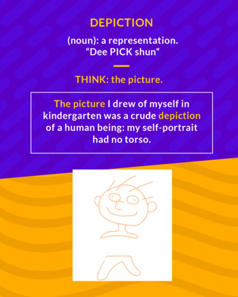 <p>A graphic or vivid verbal description</p><p>(noun) a representation</p>