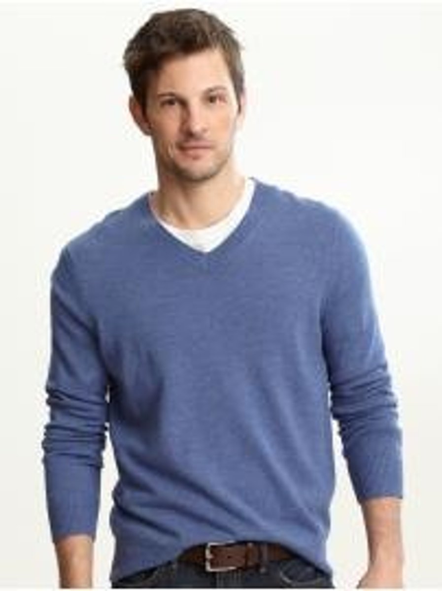 <p>a V-shaped opening for your neck on a piece of clothing, or a sweater, dress, etc with this opening</p><p></p><p>*a V-neck jumper</p>