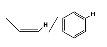 <p>hydrogen on benzene or on a terminal double bond</p>