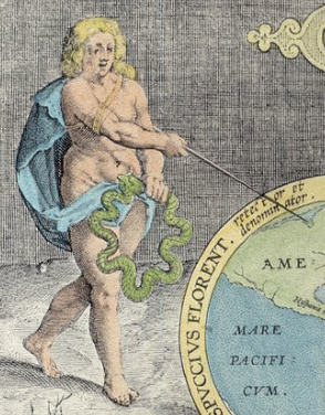 <p>Wat is de symboliek van de slang die in zijn eigen staart bijt op de "Nova Reperta"?</p>