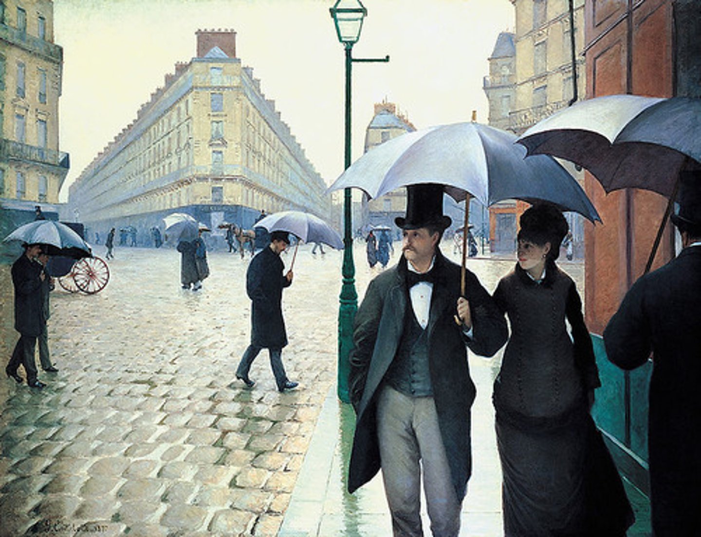 <p><span>Impressionism</span></p><p>The rainy day is intentional</p><p>The clouds soften the light (no harsh shadows)</p><p>The water is reflecting and changes over time</p><p>Supposed to show a photograph that he's better than it</p><p>Supposed to be an event we can not see because the 2 main people are not looking at the camera</p><p>Talking about the moment</p><p>The camera creates a frame where you can't see stuff</p><p>He wants to make you feel like he captured an image like a photo</p><p>Supposed to show a mixing of social classes</p><p>Streets are set up for people to walk</p><p>Rich people are now able to walk around</p><p>We know they are rich because of their clothes</p><p>The rain umbrella was just invented</p>