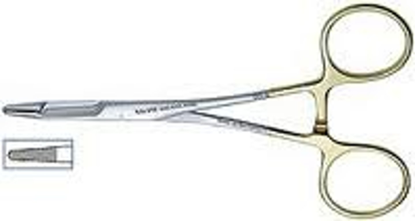 <p>used to hold suture material for closing wounds during procedures</p>