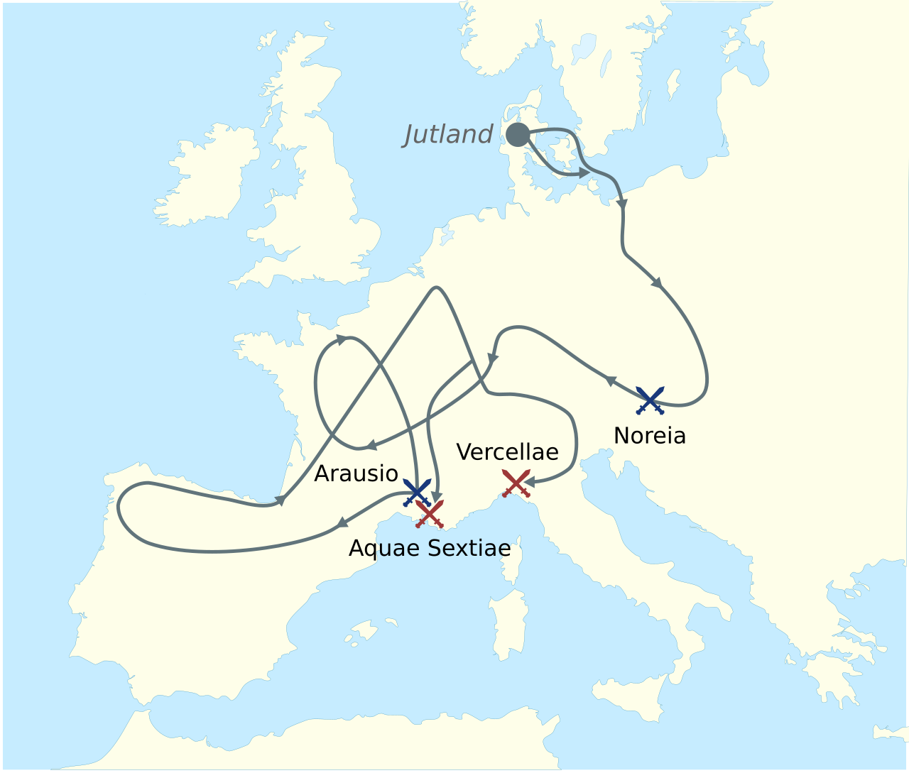 <p>113 BCE - 101 BCE - Cimbrian War (All Facts)</p>