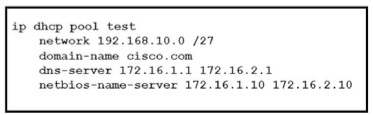 <p>Refer to the exhibit. After you apply the given configuration to a router, the DHCP clients behind the device cannot communicate with hosts outside of their subnet. Which action is most likely to correct the problem?</p>