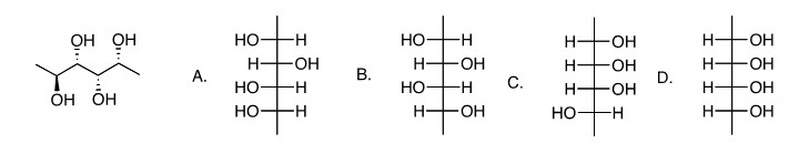 <p>Which of the following is a correct Fischer projection of the following compound?</p>