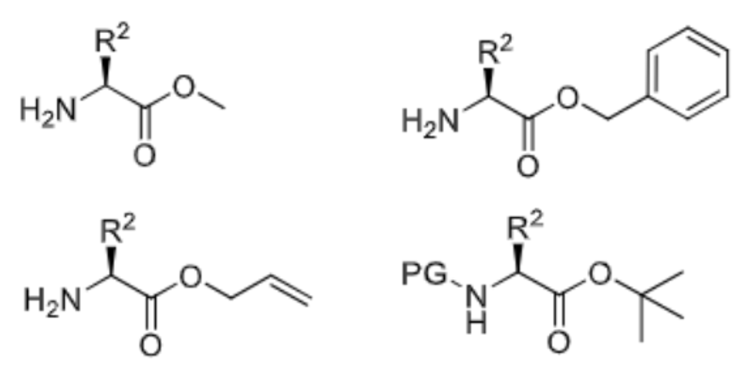 <p>Methyl ester</p><p>Benzyl ester</p><p>Allyl ester</p><p>Tert-butyl ester </p>