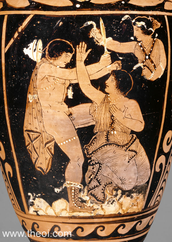 <p>Asteas: Paestan neck-amphora - Death of Klytaimestra, Greek, c. 340 BCE</p>