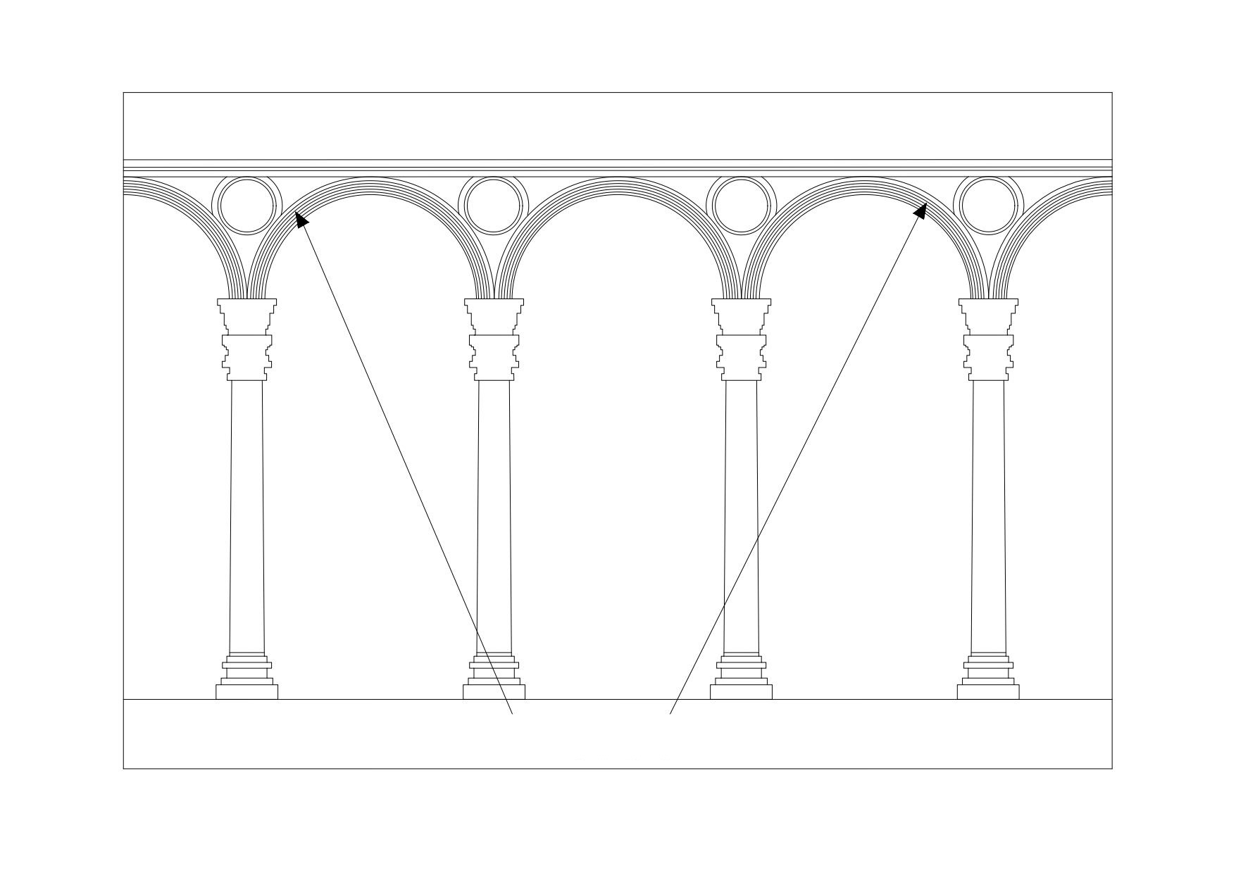 <p>A set of contiguous arches that are all supported with columns or piers</p>