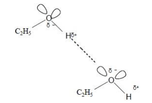<p>two lone pairs on each O atom <u>and</u> δ+ and δ- on each H-O bond (1) </p><p>dotted/broken line shown between lone pair on one molecule and the correct H on another (1) </p><p>O........H–O in straight line (1) </p>