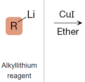 <p>What is the product of the reaction between an alkyllithium reagent, and CuI (1st step), and ether (2nd step)?</p>