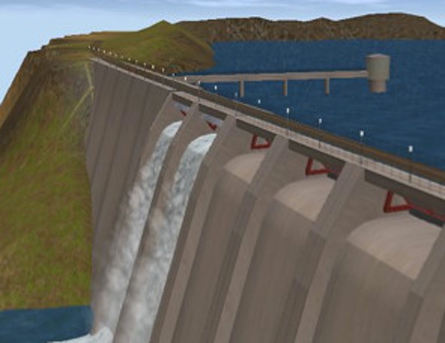 <p>A barrier(made on earth, concrete or stone) built across a valley to interrupt river flow and create a man‐made lake(reservoir) which stores water and controls the discharge of the river</p>