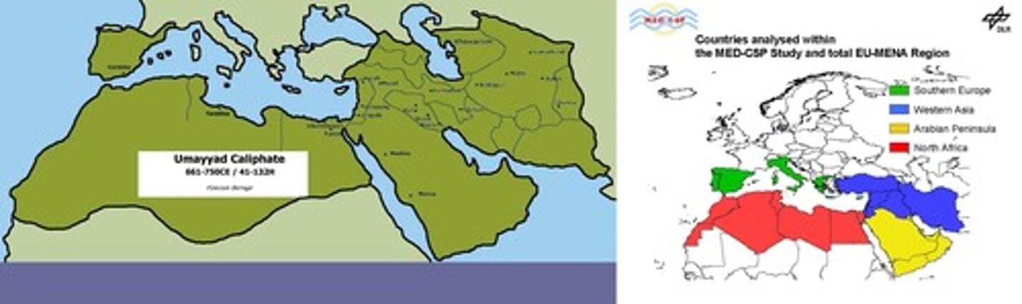 <p>-Islam was founded in 620 CE by the Prophet Mohammed, making it the youngest of the world's major religions, Buddhism, Hinduism, Christianity, Judaism, and Zoroastrianism</p><p>-Dar al-Islam (the house of Islam, or the regions of the world where countries are largely Islamic) spread to new regions from 1450 CE to 1750 CE</p><p>-Sufi mystics were a type of missionary that helped spread Islam in West and Sub-Saharan Africa and East Africa</p><p>-Islam began to spread across the Sahara desert through the Trans-Saharan caravan routes and to trading cities like Timbuktu, and through conquest into India</p><p>-Empires like the Songhay Empire in West Africa began practicing a form of syncretic Islam</p><p>- The three major Islamic empires from 1450 - 1750 C were:</p><p>-The Ottomans in the Middle East/North Africa</p><p>-the Safavids in the Middle East</p><p>-The Mughals in South Asia (India)</p><p>-So this term is about the -....</p>