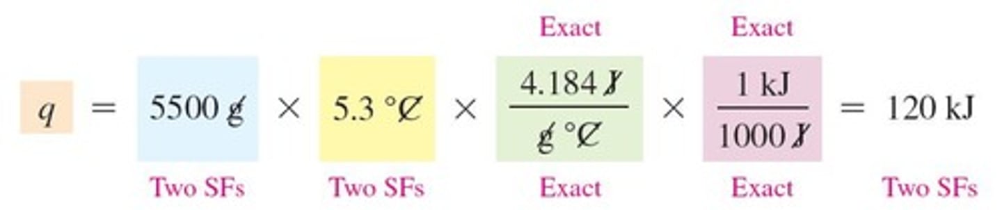 <p>q = m S H ΔT, where q is the heat lost or gained.</p>