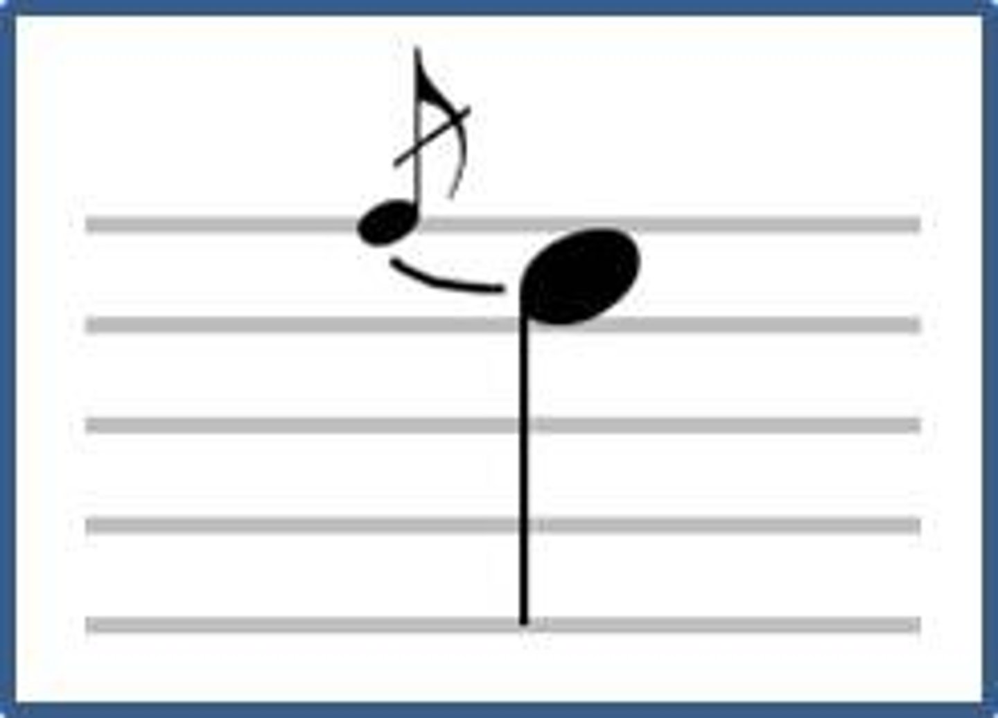 <p>An ornament which sounds like a crushed note played very quickly on the beat or just before it.</p>