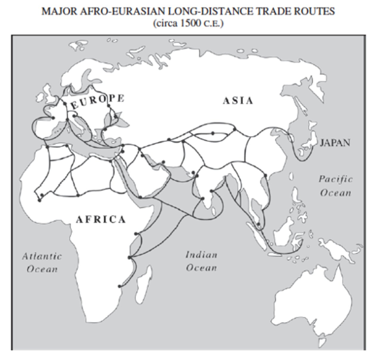 <p>The Ottoman Empire was located at the intersections of major trading routes.</p>