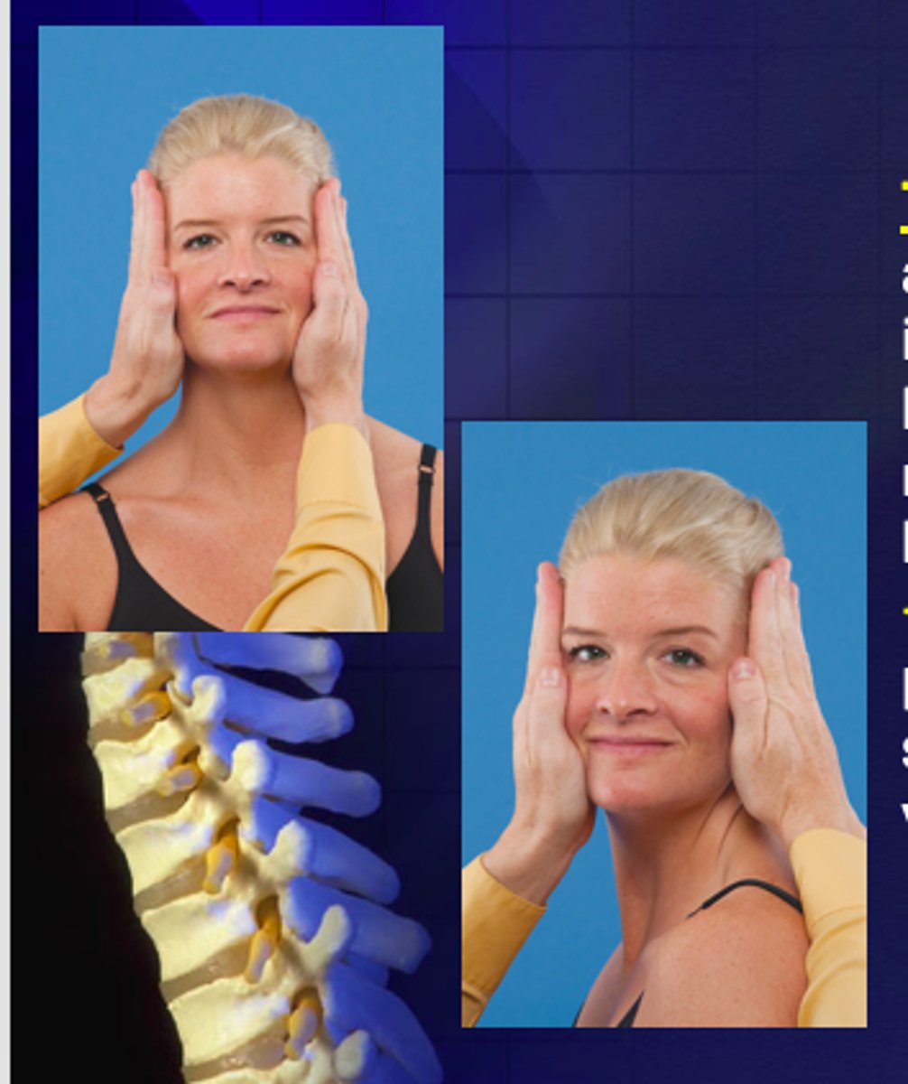 <p>(VA vs Vertigo) *done only if active rotation reproduces sxs</p><p>- pt sitting on stool</p><p>- PT has hands on either side of pts head</p><p>- head is held stable while pt rotates his or her body to the L and R in sitting</p><p>- (+) = signs of VA compromise with both cervical rotation and body rotation</p>