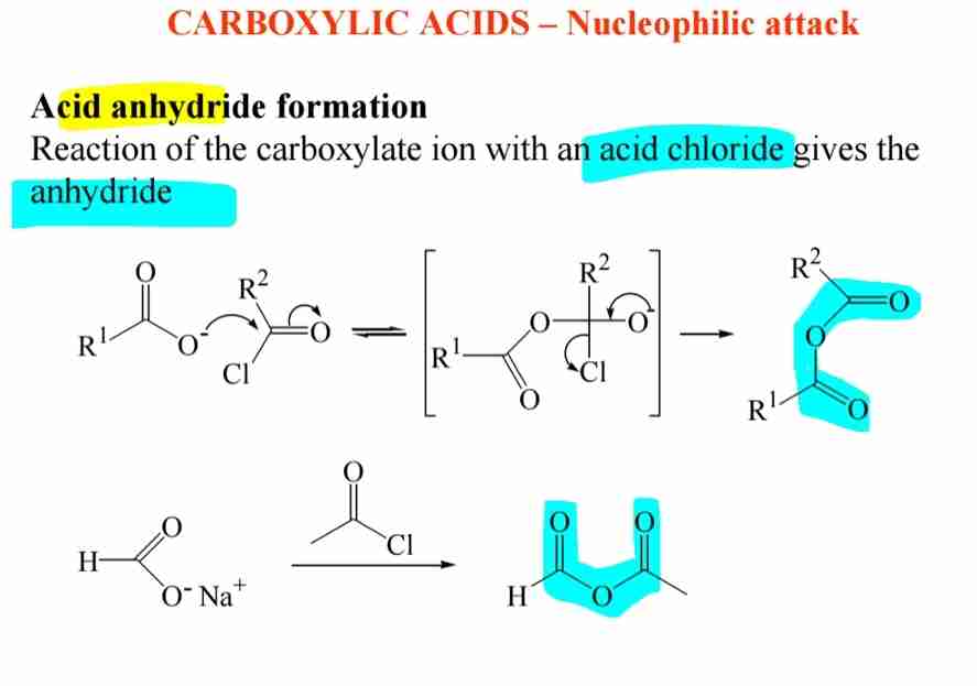 <p><span>Formed by reacting carboxylic acids with acid chlorides in the presence of a base.</span></p>